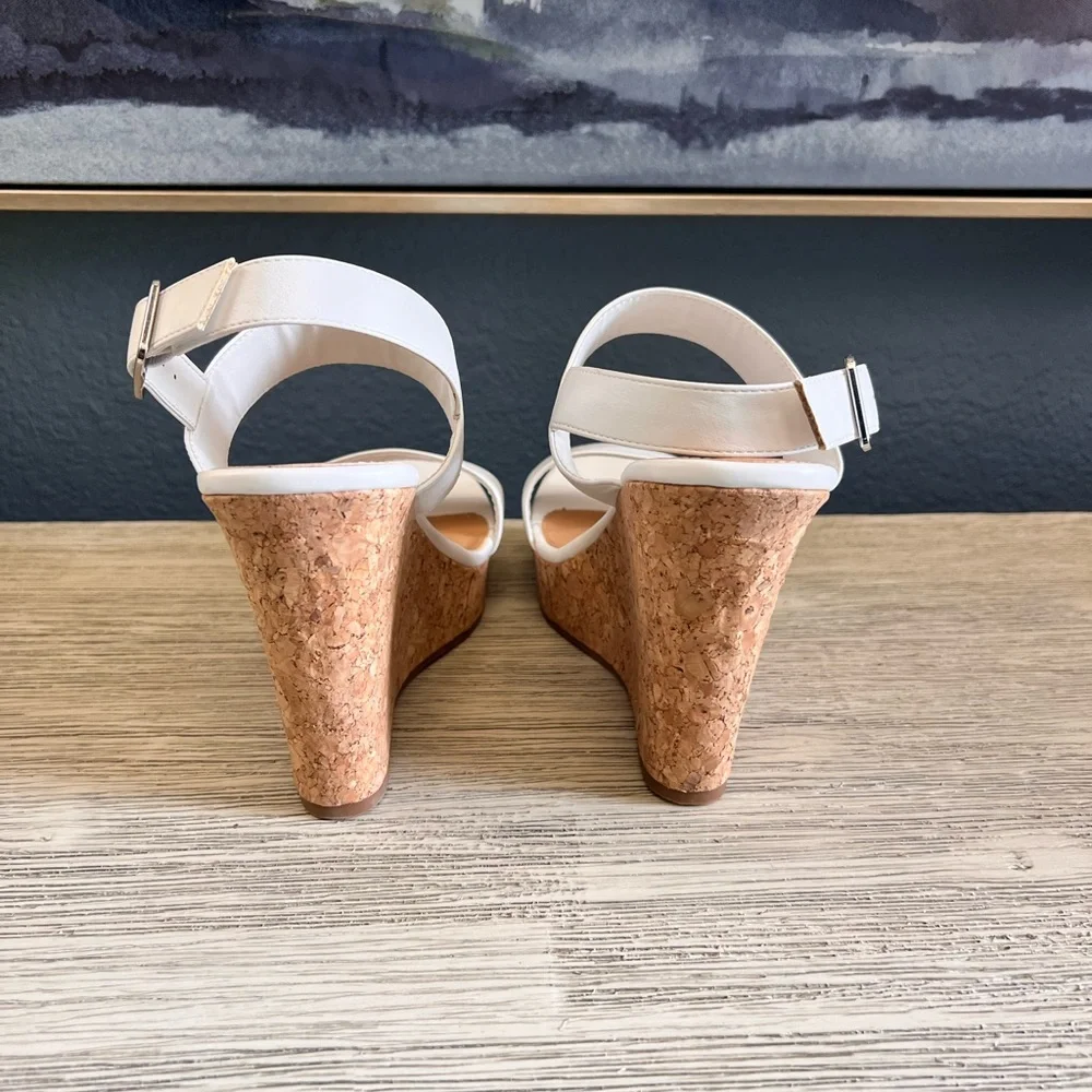 Sugar White Cork Wedge Sandals